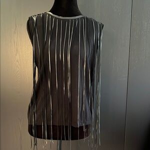 27 Miles Black Sleeveless Fringe Sweater Size S
